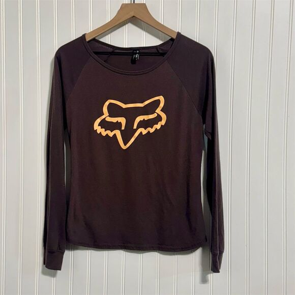 Fox Racing Womens Long Sleeve Top Medium Dark Brown Orange Logo Graphic Moto Tee - Picture 2 of 11